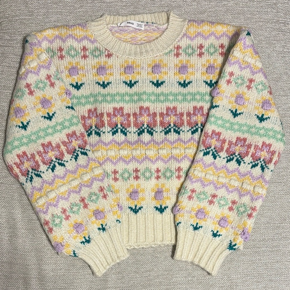 MNG (Mango) Floral Knit Sweater